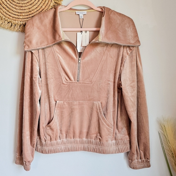 Anthropologie New Current Air Quarter Zip Velvet Velour Pullover SZ Medium Y2K - Picture 13 of 13